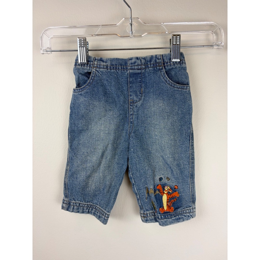 Y2K Disney Baby Jeans 6-9M Tigger Winnie the Pooh Embroidered Pull On Pants